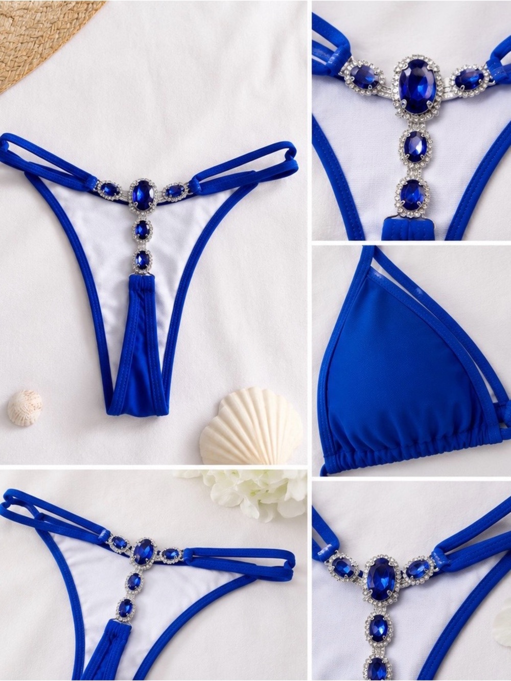 Royal Blue Jeweled Bikini Set Size Medium | Rhinestone Detail